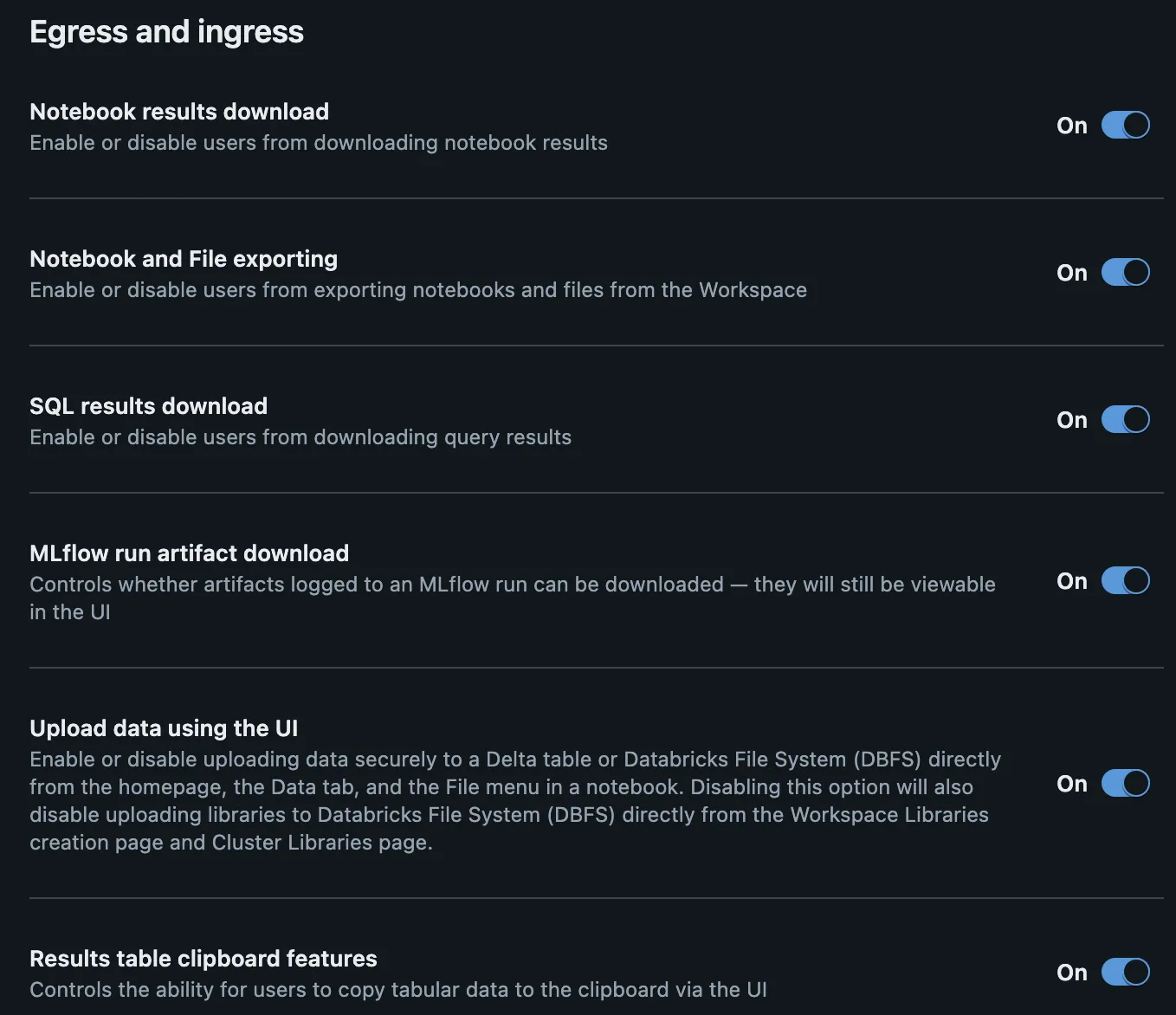 Workspace egress settings